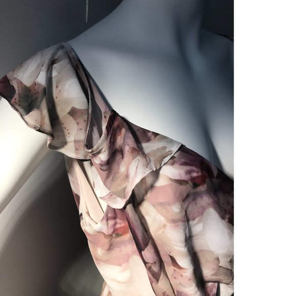 NWT CANADA made Le Chateau PLUS SIZE Chiffon Lavender Purple White Ruffle Dress - Picture 11 of 13